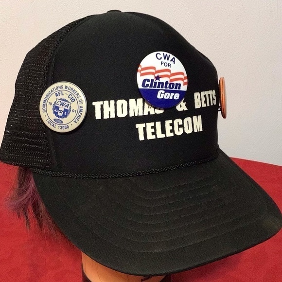 VTG Snapback cap Hat Clinton/Gore CWA Union Pins - Picture 1 of 8